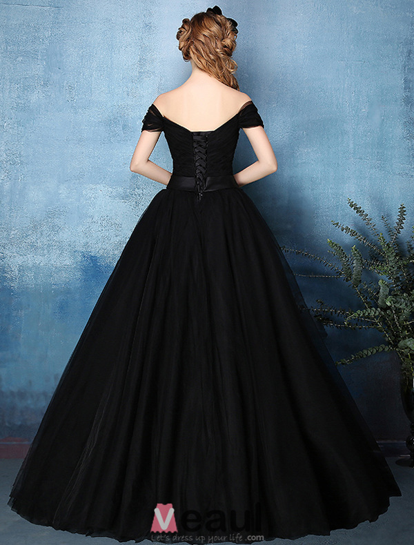 Beautiful Simple Ball Gown Off The Shoulder Sweetheart Black Tulle ...