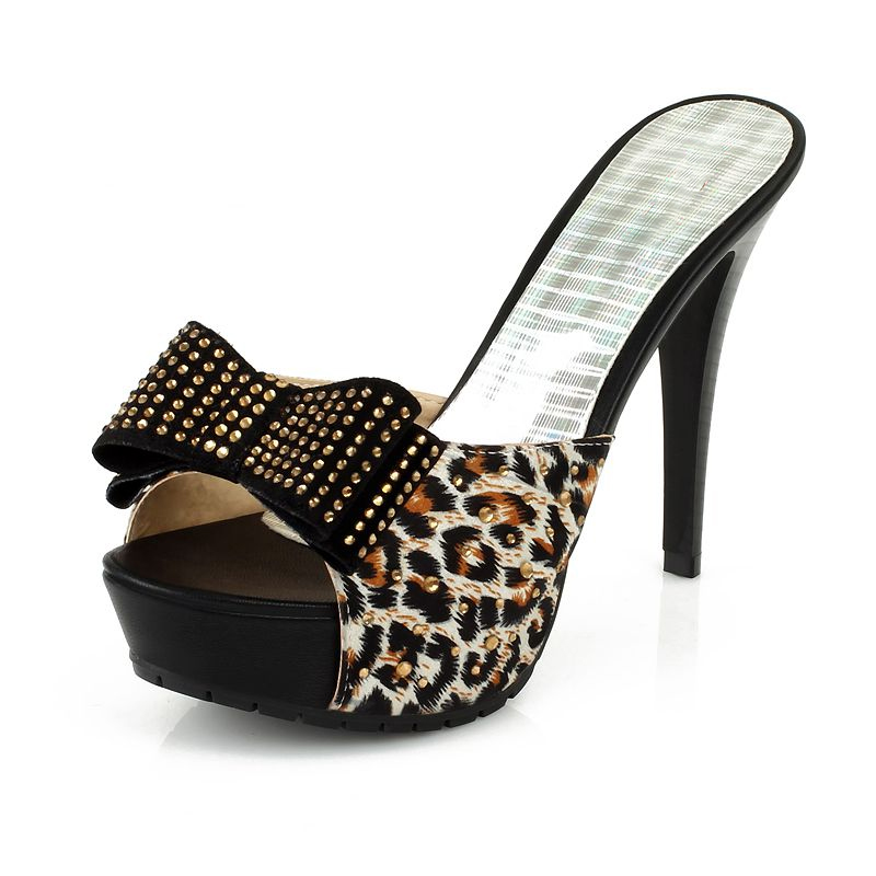 Sweet Leopard Print Rhinestone Bow Platform Stiletto Sandals 431508006 ...