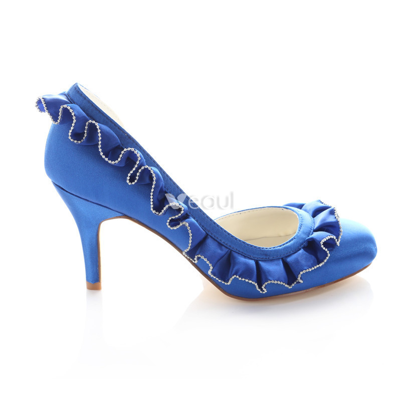 Classic Blue Satin Wedding Shoes 3 inch High Heels Stiletto Pumps ...