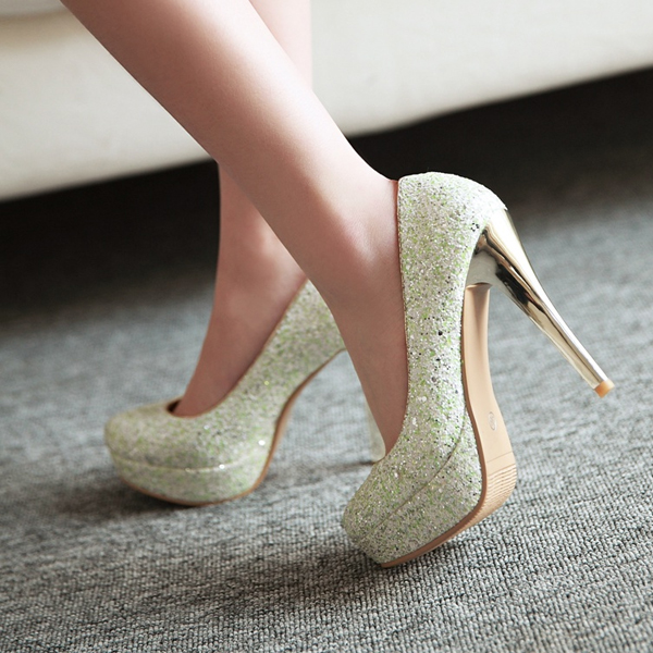 Women Glitter Point Toe Stiletto Heeled Court Pumps, Glamorous Gold Glitter  Pumps | SHEIN