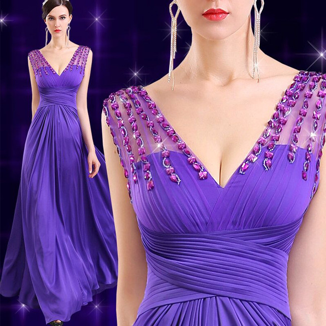 Elegant Purple Formal Dress Long Evening Dress With Crystal For 2016 New Year Eve