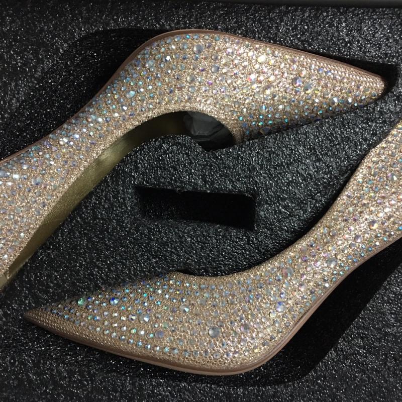 Sparkly Gold Crystal Wedding Shoes 2020 Leather Rhinestone 8 cm ...