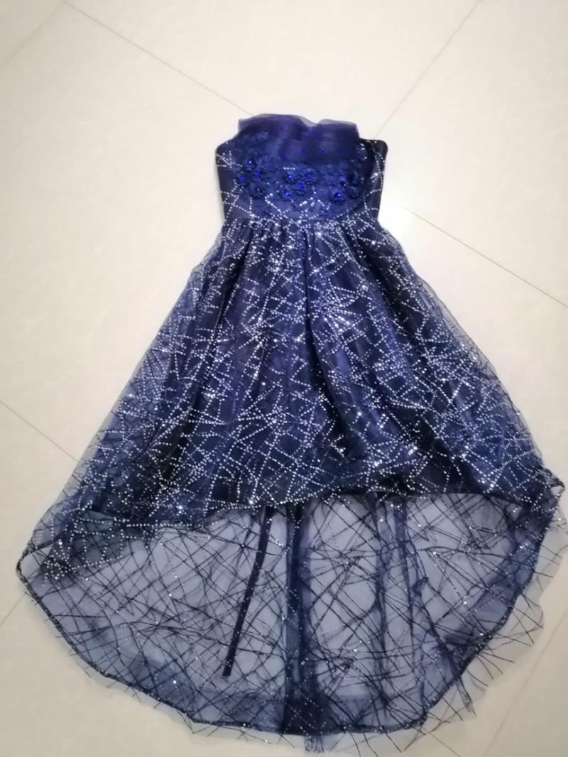 Bling Bling Navy Blue Cocktail Dresses 2018 A-Line / Princess Strapless ...