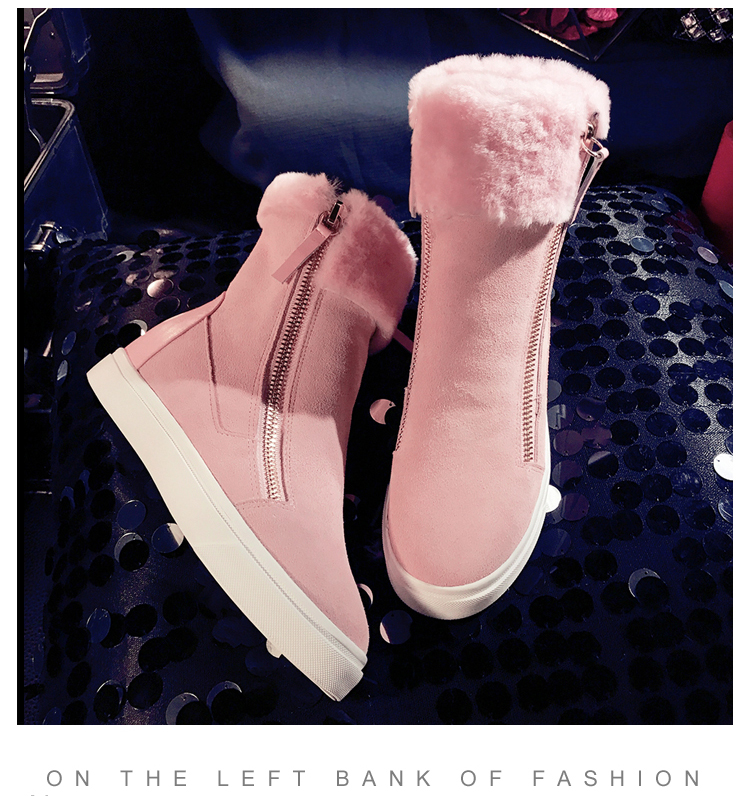 Modern / Fashion Snow Boots 2017 Pearl Pink Leather Ankle Suede Zipper ...