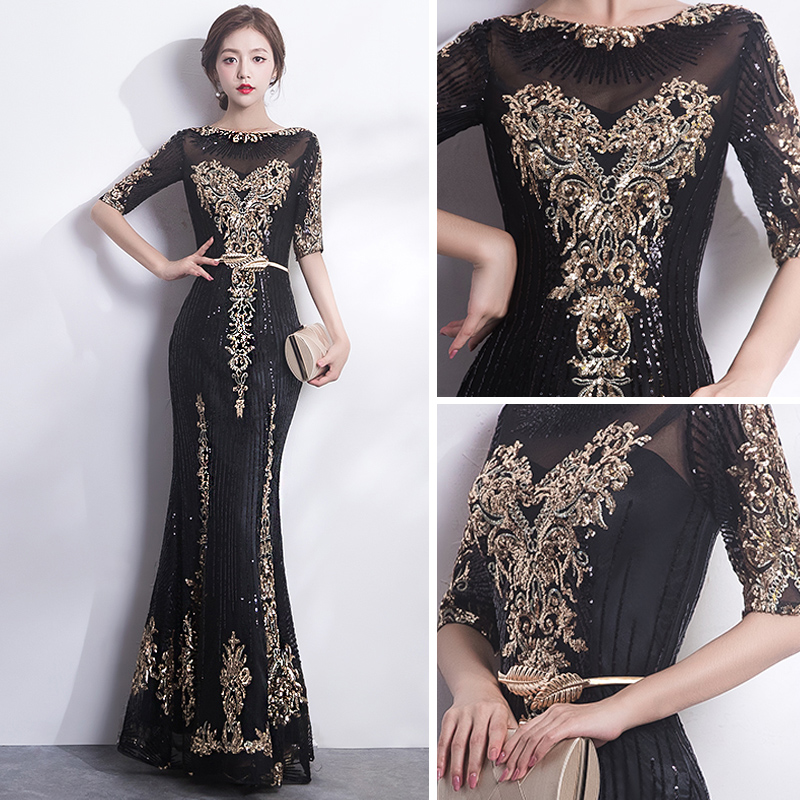 black dress with gold sparkles